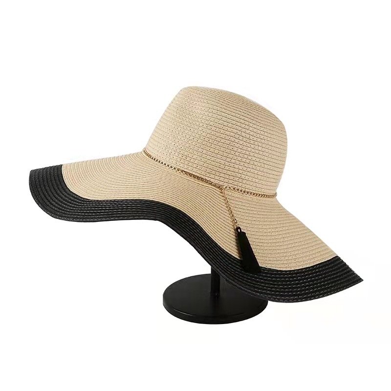 New Trend Super Large Wide Brim Sun Hat Color Matching Foldable Straw Hat Sunscreen Anti-UV Beach Hats