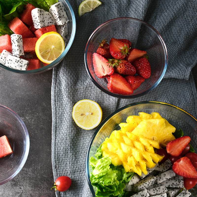Container Fruit Salad Bowl Transparent Large Glass Keep Fresh Bowl Round Glass with Matching Plastic Lid Party Modern Handblown