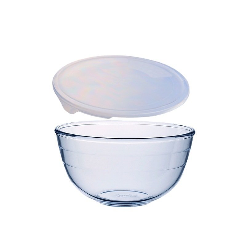Container Fruit Salad Bowl Transparent Large Glass Keep Fresh Bowl Round Glass with Matching Plastic Lid Party Modern Handblown