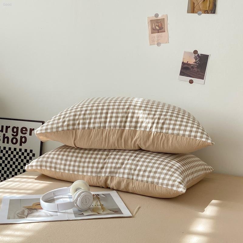 Bedding Set 2024 New Japanese Style Simple Plaid Washed Cotton Pillowcase Series Pudding Cafe