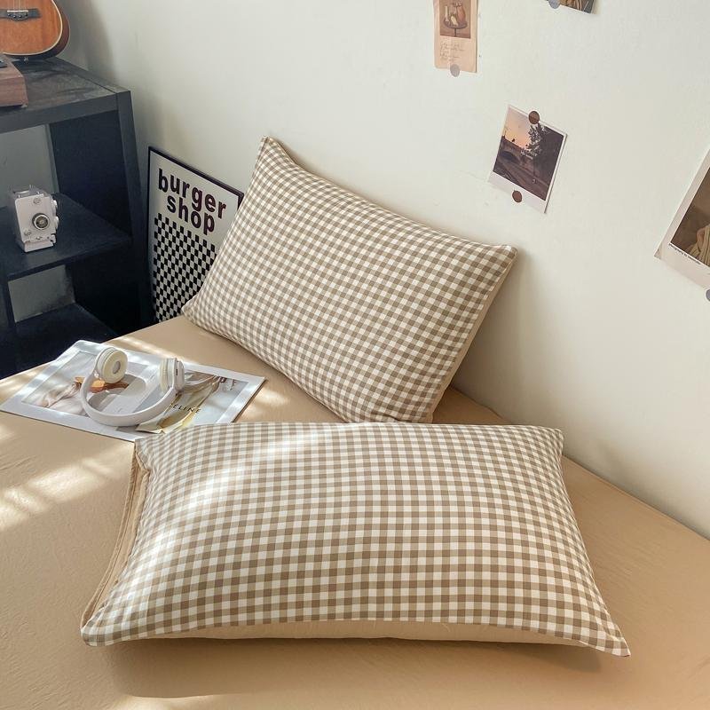 Bedding Set 2024 New Japanese Style Simple Plaid Washed Cotton Pillowcase Series Pudding Cafe