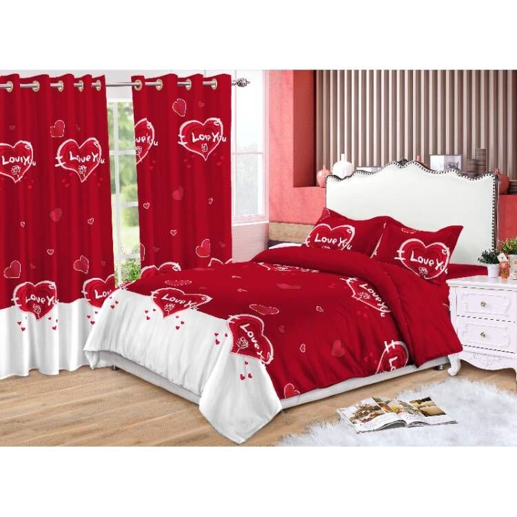 African Style Custom multi size Polyester Sheet and flower Curtain Matching Set 6pcs