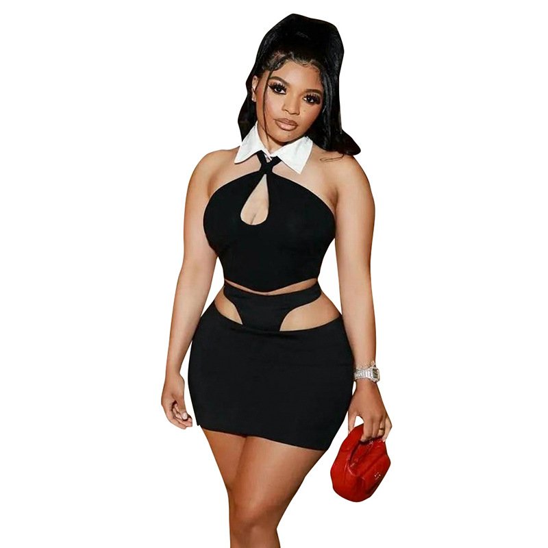 Sexy Street Style Two Piece Set Women Halter Tank Tops and Cut Out Mini Skirt Matching 2024 Spring Party Club Outfits