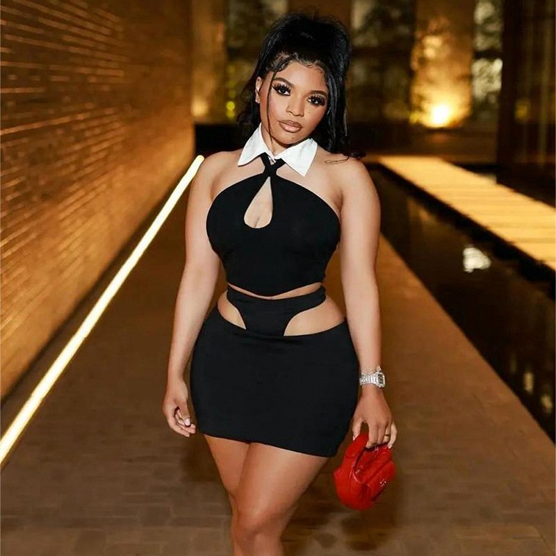 Sexy Street Style Two Piece Set Women Halter Tank Tops and Cut Out Mini Skirt Matching 2024 Spring Party Club Outfits