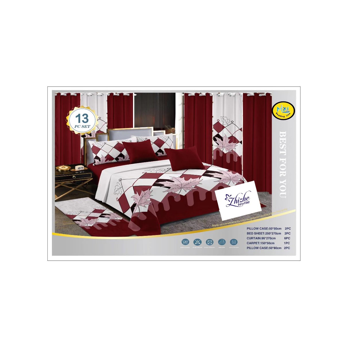 American Style Bed Sheets Floral Print 13 pieces with Matching Curtains Mats