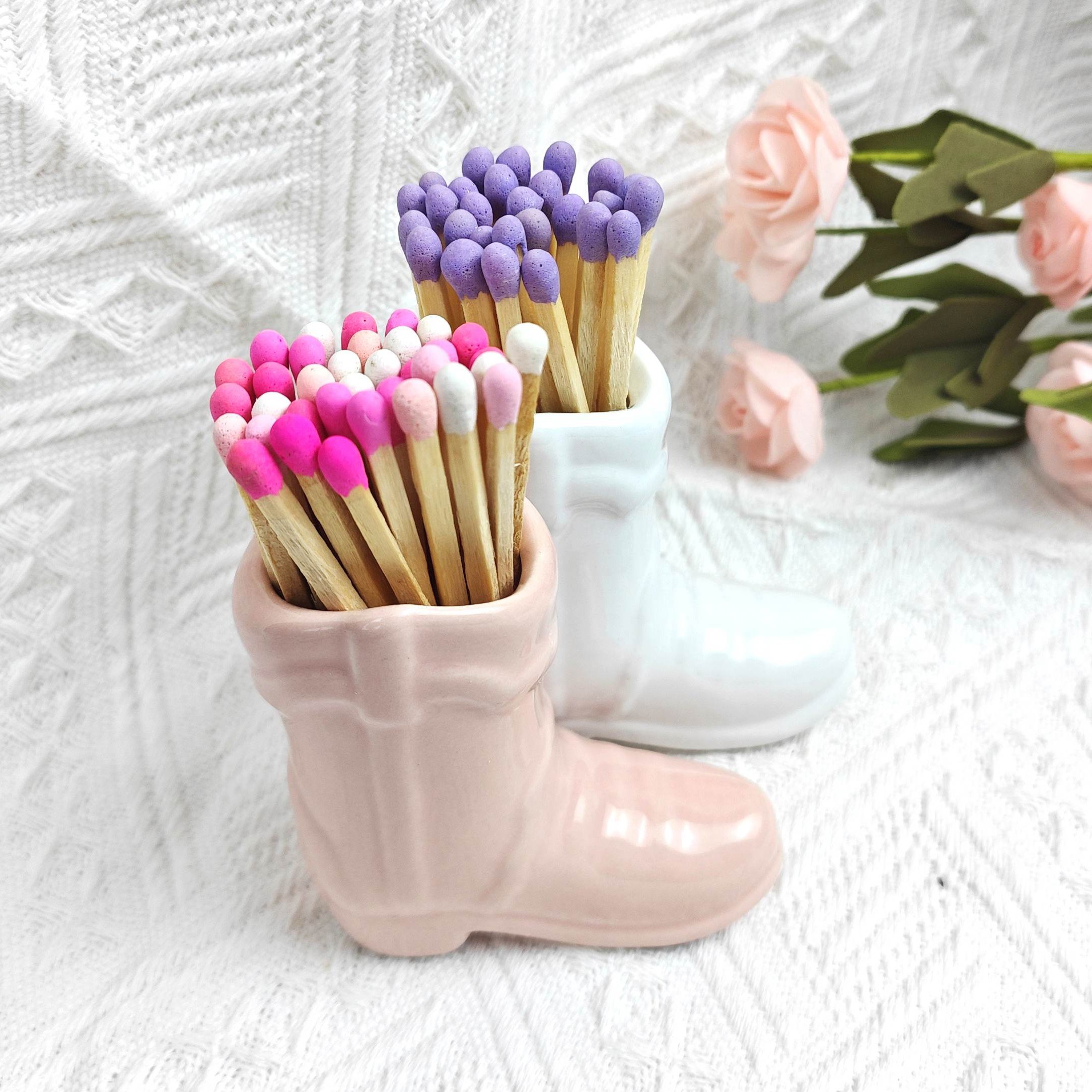 Ceramic Cowboy Boot Modern Holder Matchstick Storage Jar Match Stick Holder With Striker Custom Matches Holder