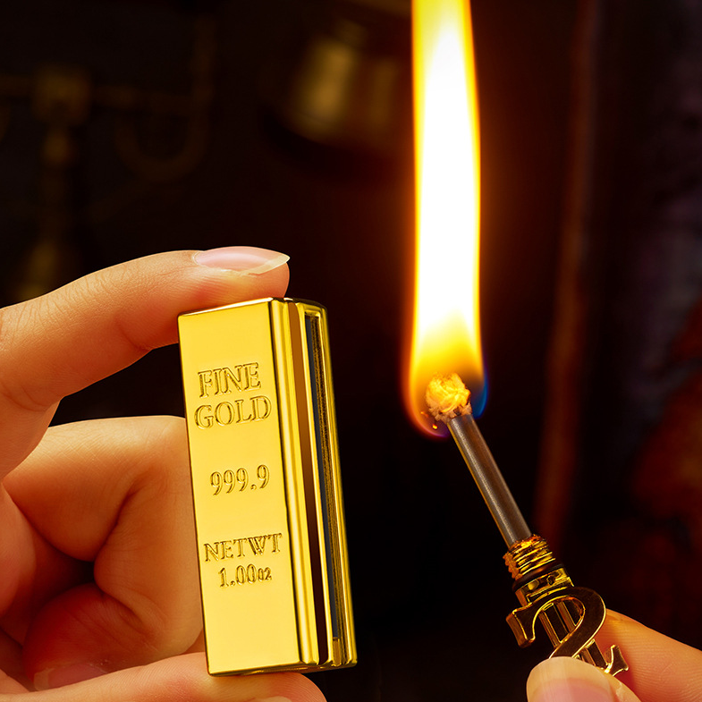 Creative Portable Gold Bar Shaped Lighter Match Key Chain Vintage Kerosene Keychain Lighter For Kitchen