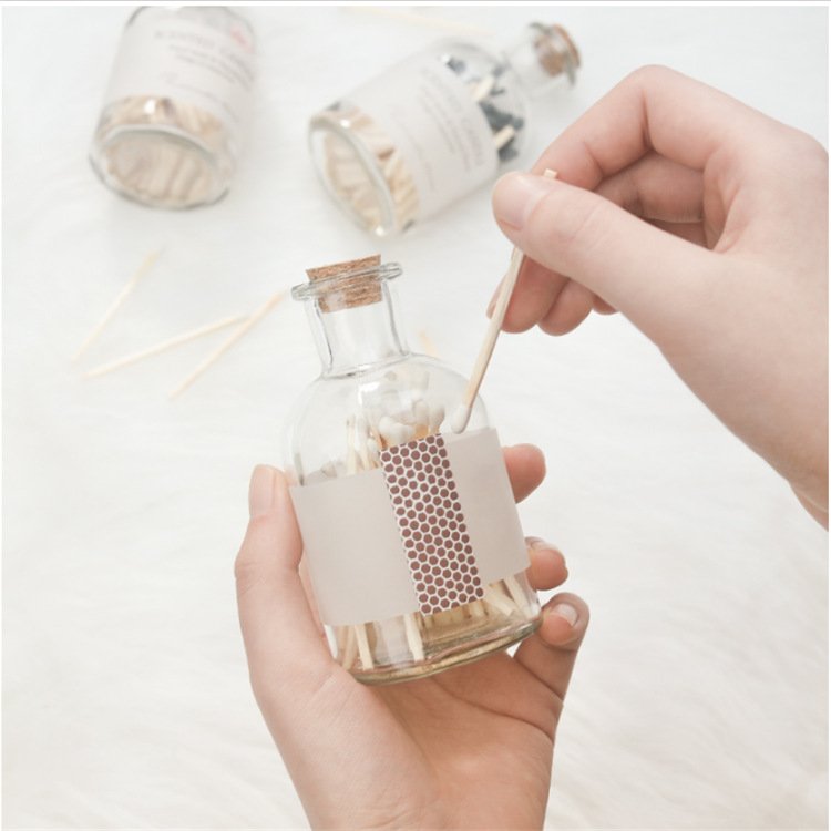 New Custom Colorful Match Sticks In Glass Jar Bottle Matches wooden matchsticks in bottle candle aromatherapy