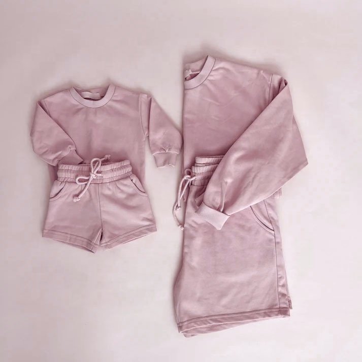 Custom Family Matching Outfits Spring Tracksuits Mommy and me Long Sleeve Sweatshirt and Shorts Set