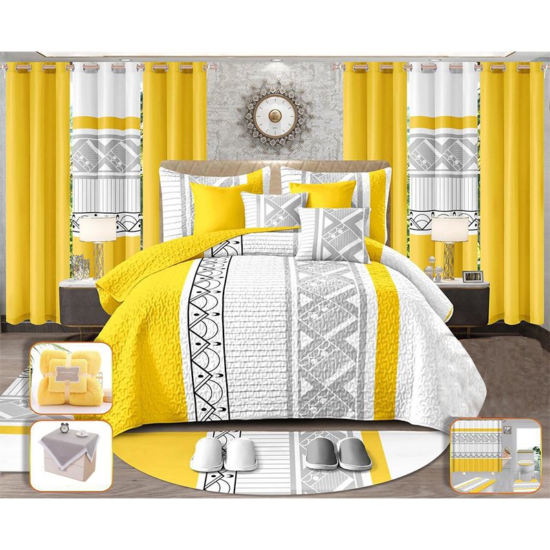 Florida American style luxury 26 pieces bedding set with matching curtains 26pieces quilted bedding set for living room