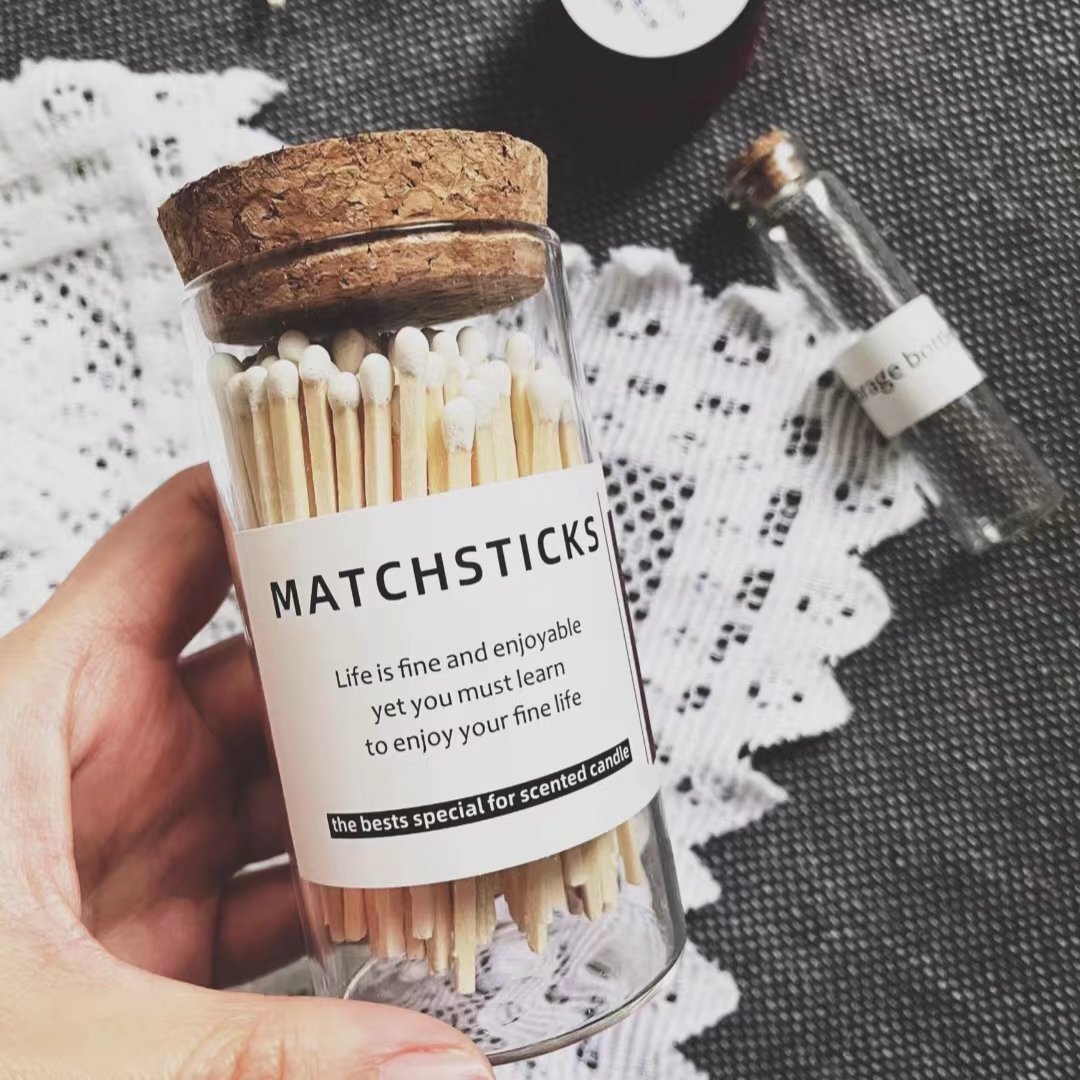 wholesale custom safety long colored matches in bulk luxury coloured matchsticks with logo glass bottle long wooden matches