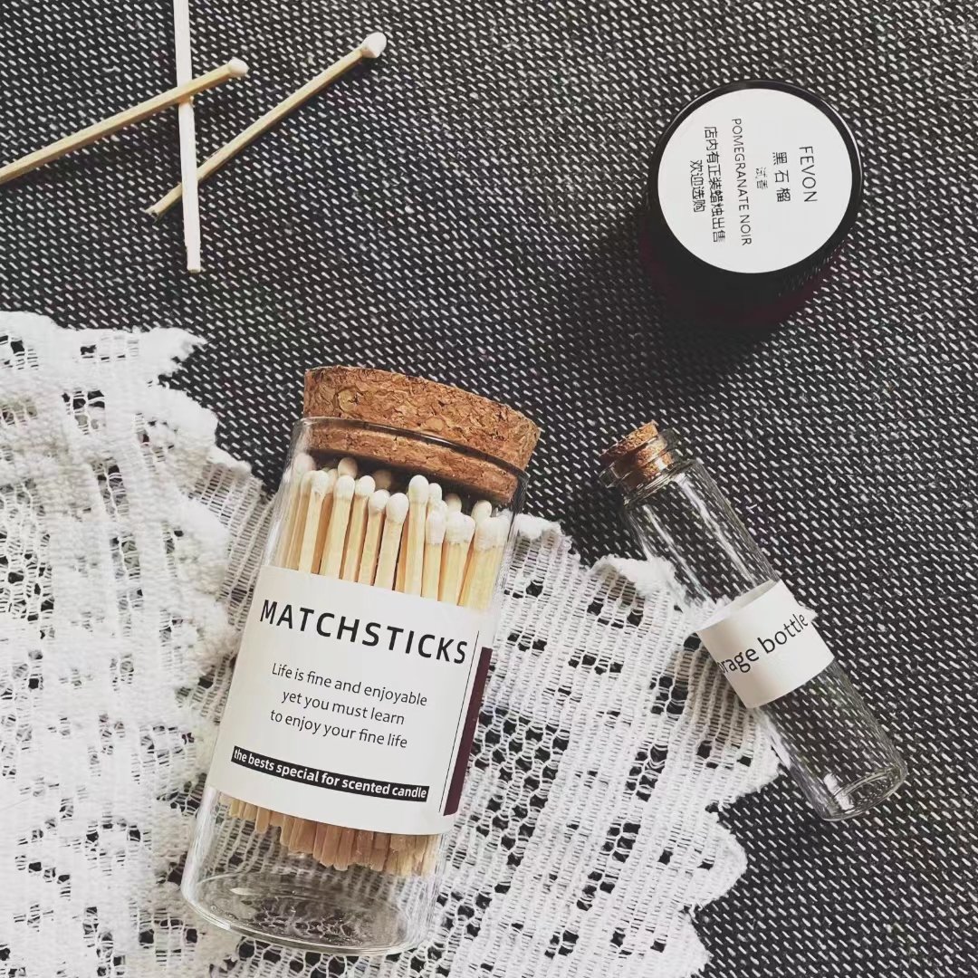 wholesale custom safety long colored matches in bulk luxury coloured matchsticks with logo glass bottle long wooden matches