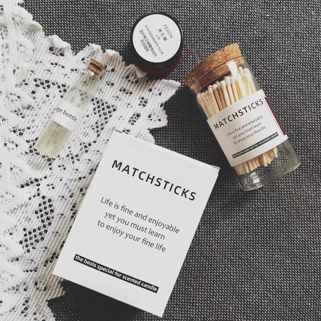 wholesale custom safety long colored matches in bulk luxury coloured matchsticks with logo glass bottle long wooden matches