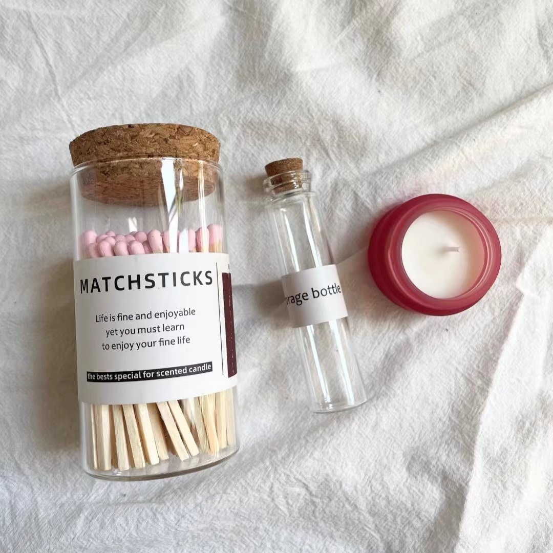wholesale custom safety long colored matches in bulk luxury coloured matchsticks with logo glass bottle long wooden matches