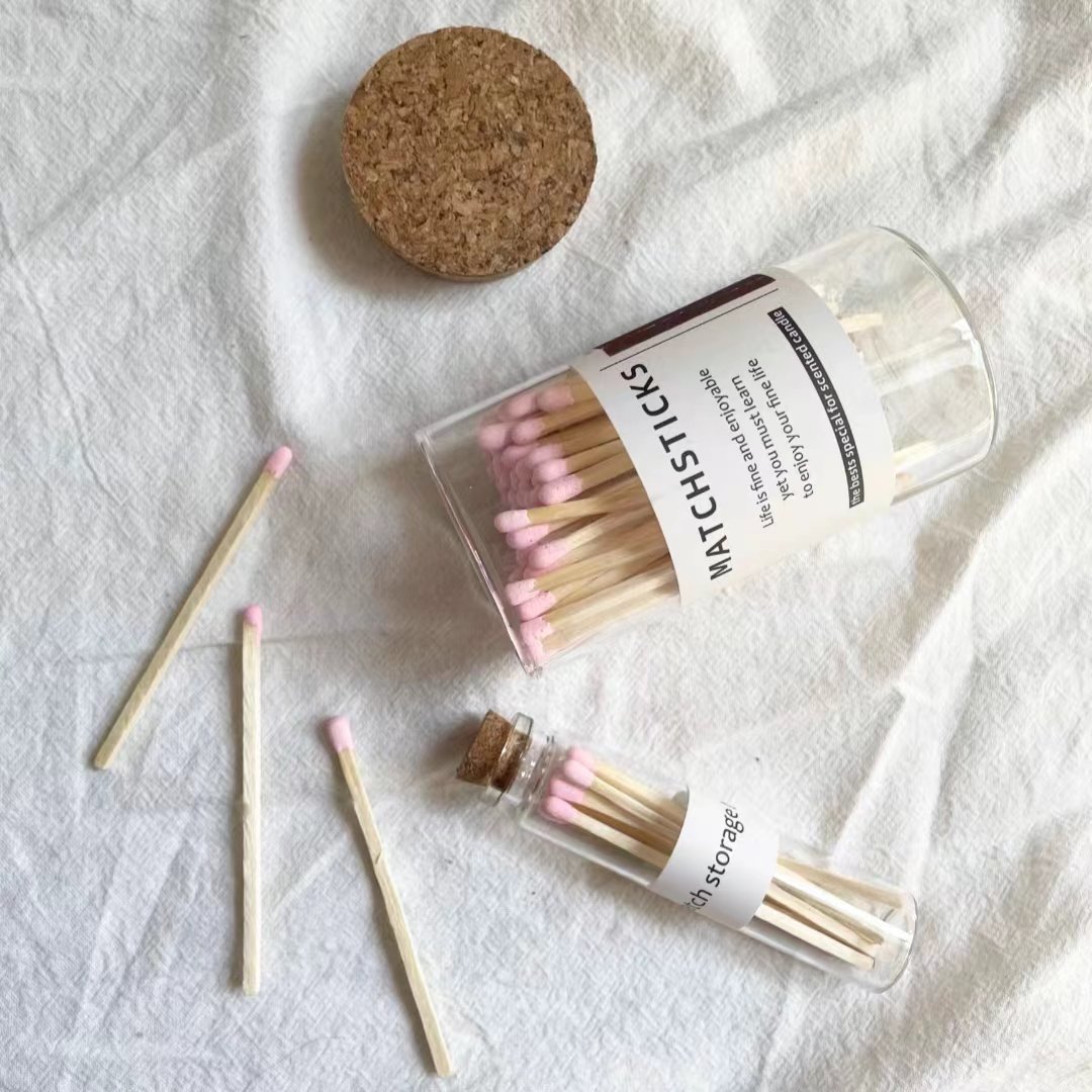 wholesale custom safety long colored matches in bulk luxury coloured matchsticks with logo glass bottle long wooden matches