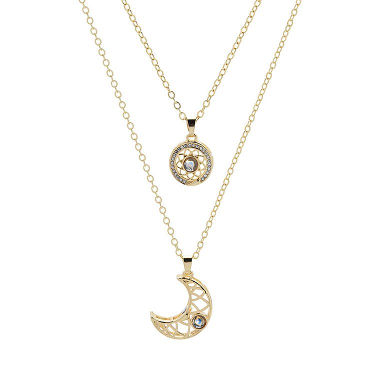 G2341 Wholesale Stainless Steel 100 Languages I Love You Projection Sun Moon Matching Magnetic Necklace For Couples Jewelry