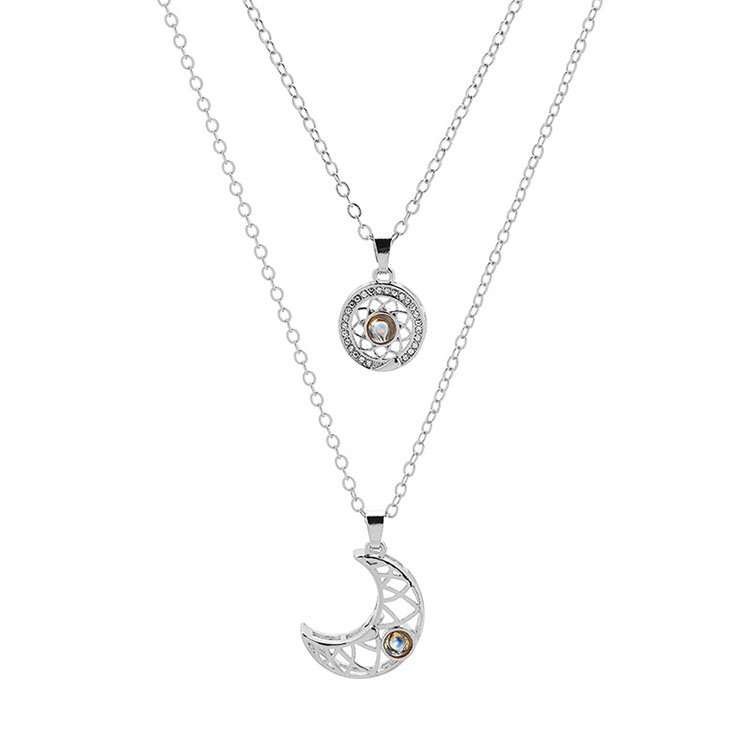 G2341 Wholesale Stainless Steel 100 Languages I Love You Projection Sun Moon Matching Magnetic Necklace For Couples Jewelry