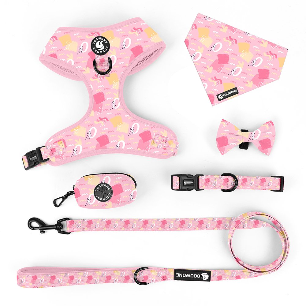 Dogs Harness Set Custom Designer for Evil Eyes Dog Collar And Matching Leashes Sublimation Printed Light Pink Neoprene Harness