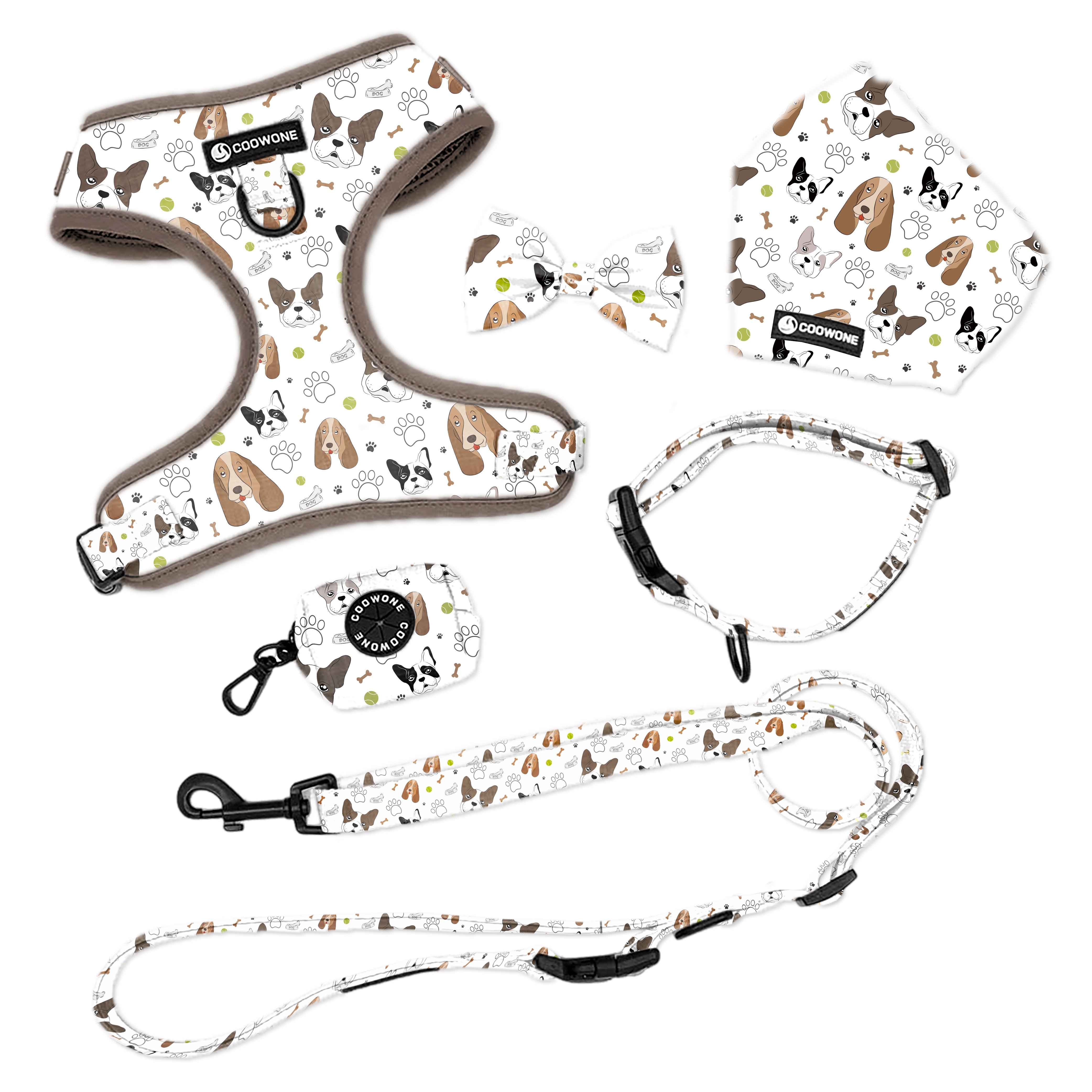 Dogs Harness Set Custom Designer for Evil Eyes Dog Collar And Matching Leashes Sublimation Printed Light Pink Neoprene Harness