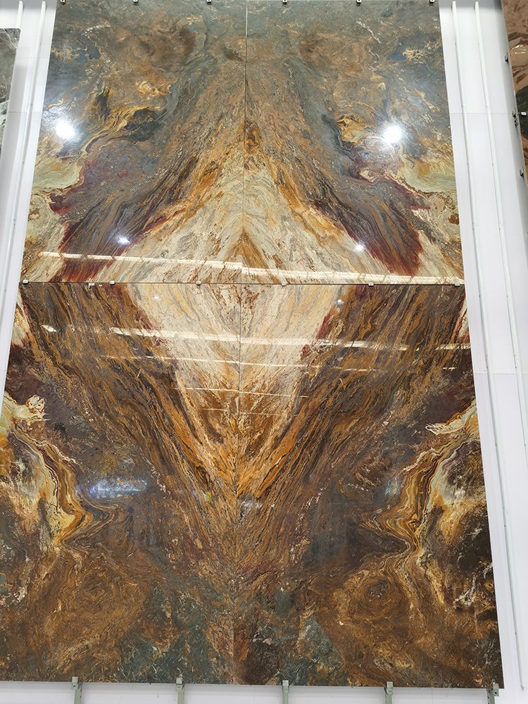 Yellow Book Match Marble Real Wall Marble sheets for Home Decoration