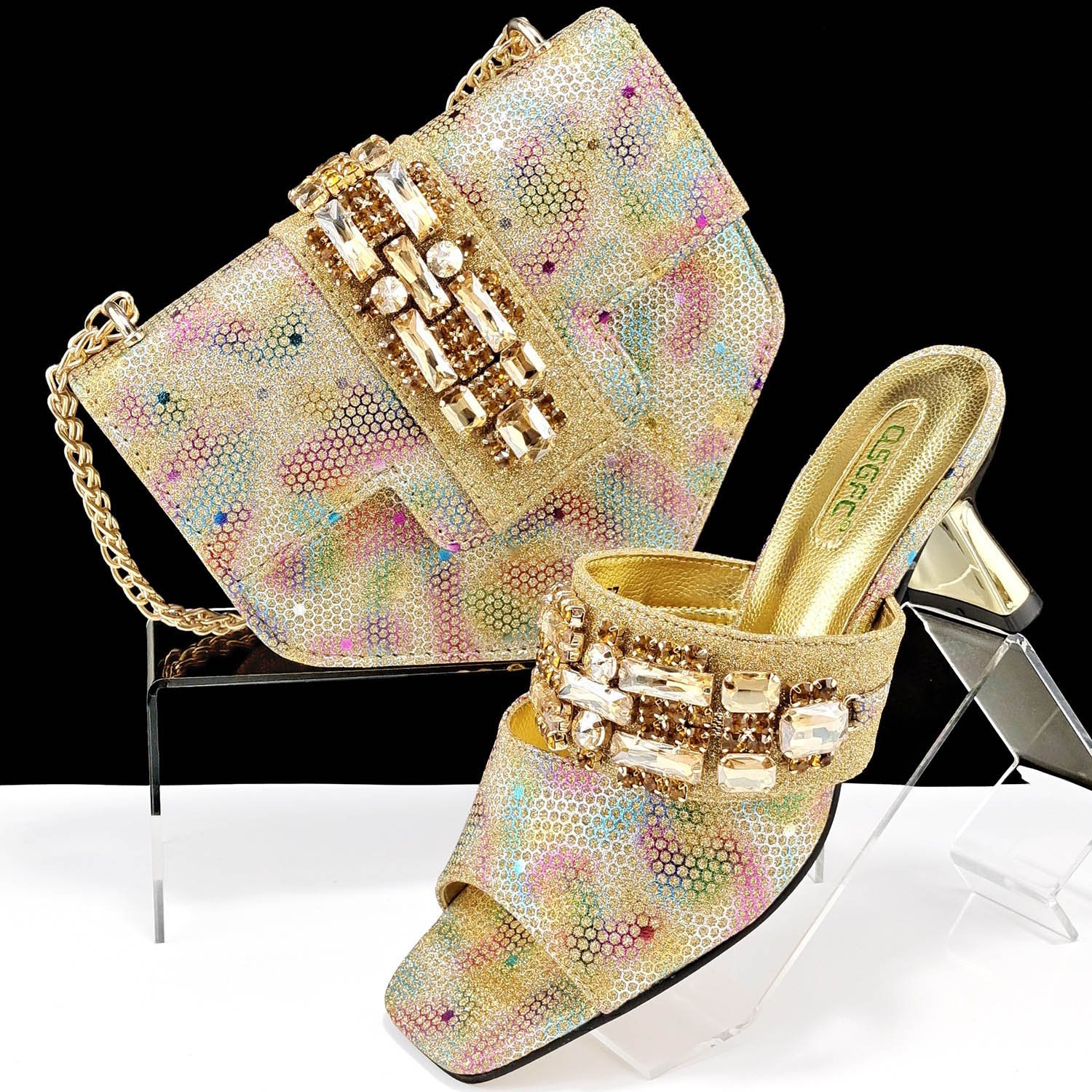 2024 New luxury women handbags with sandal set Office ladies party fashion Full stones Big bags matching shoes set