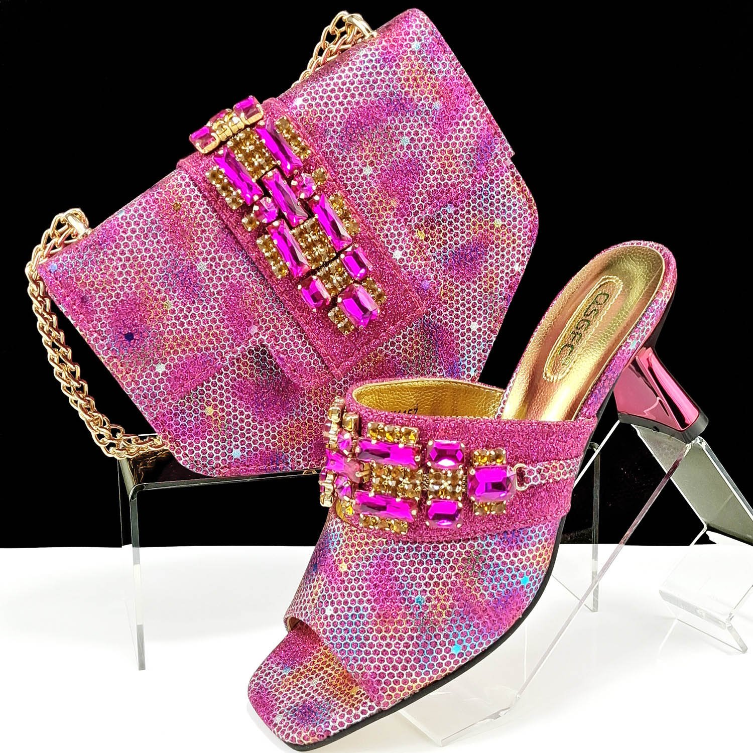 2024 New luxury women handbags with sandal set Office ladies party fashion Full stones Big bags matching shoes set