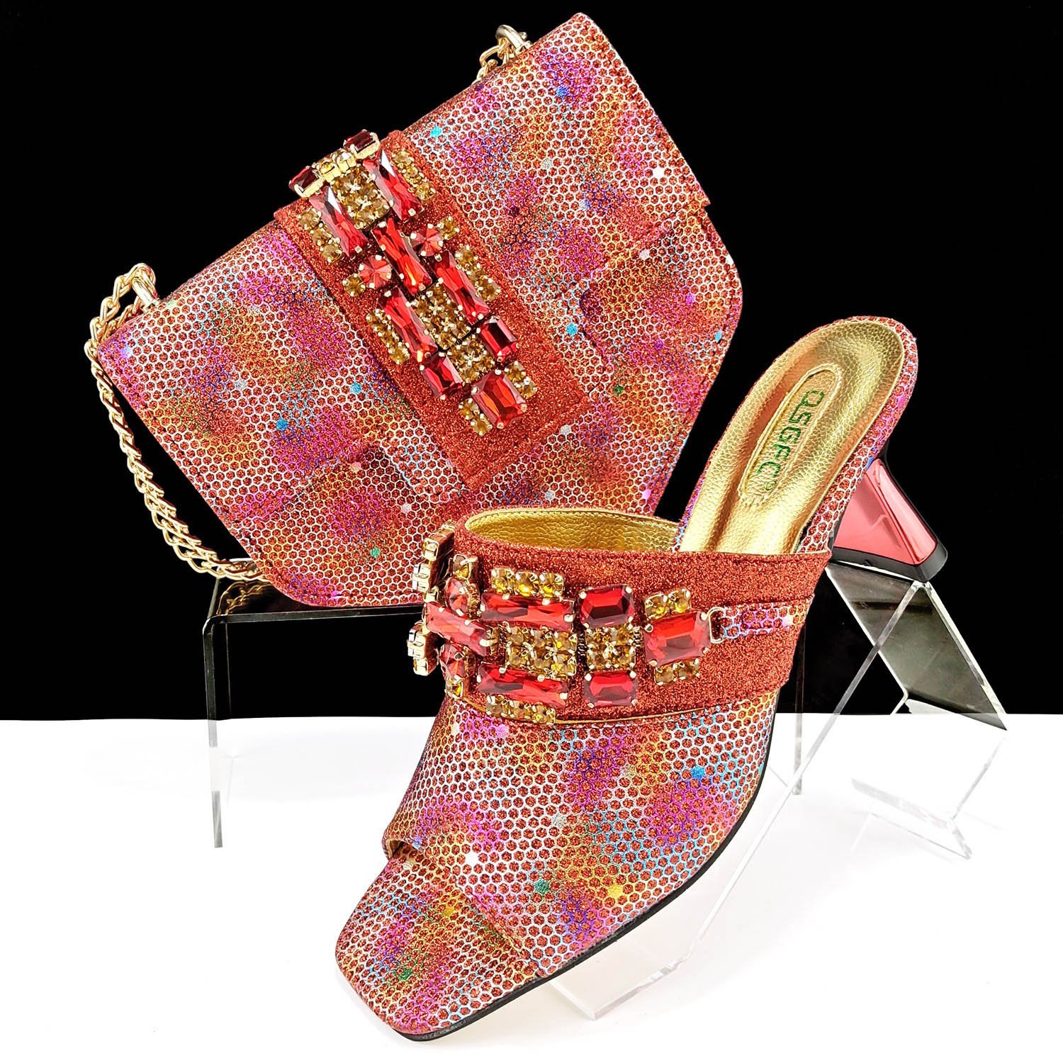 2024 New luxury women handbags with sandal set Office ladies party fashion Full stones Big bags matching shoes set