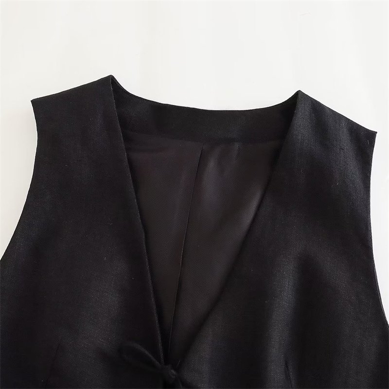 TAOP&ZA 2023 summer new fashion all-match black V-neck sleeveless beaded linen vest women's clothing wholesale 7592503