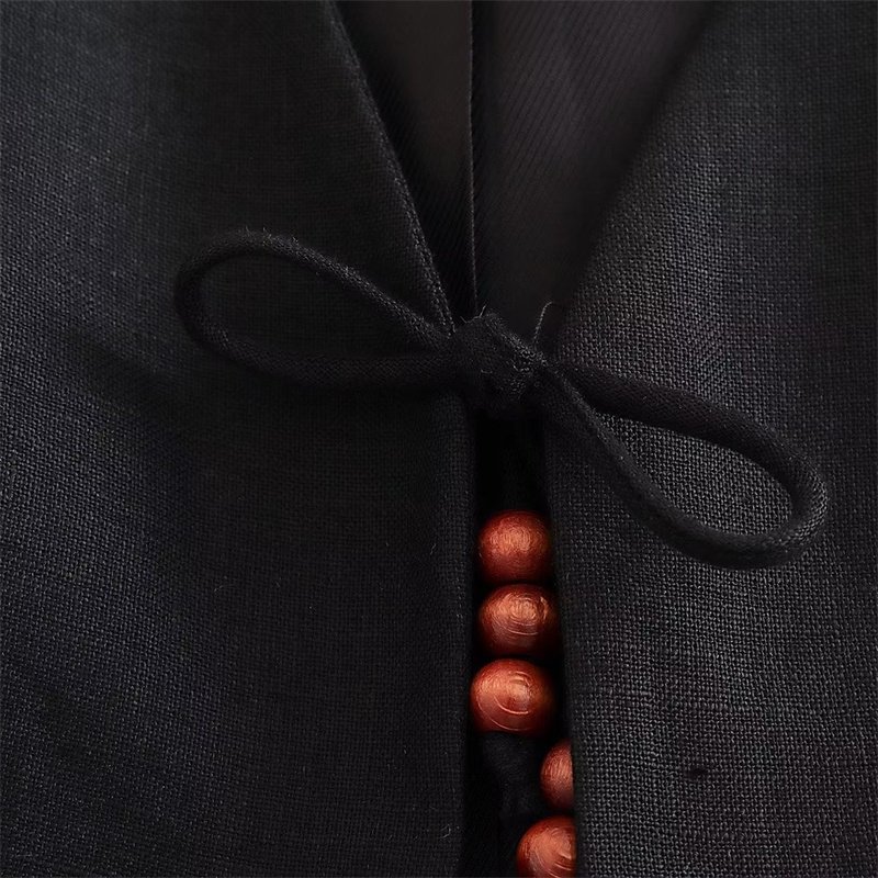 TAOP&ZA 2023 summer new fashion all-match black V-neck sleeveless beaded linen vest women's clothing wholesale 7592503