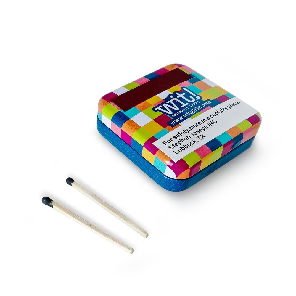 Custom Small Rectangle Flip Lid Packaging Container Metal Tin Box Matches