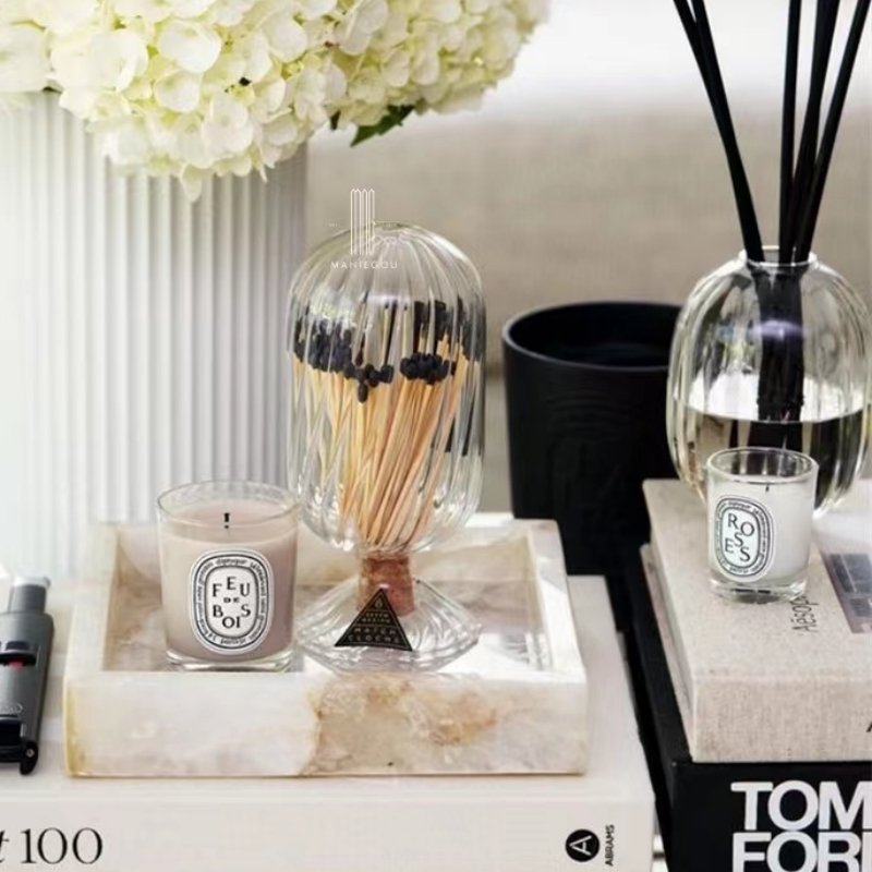 Glass Cloche Jar Glass Fireplace Cloche Fancy Striker Bottle Matches Holder Mantel Decorations Striker for Cute Matches