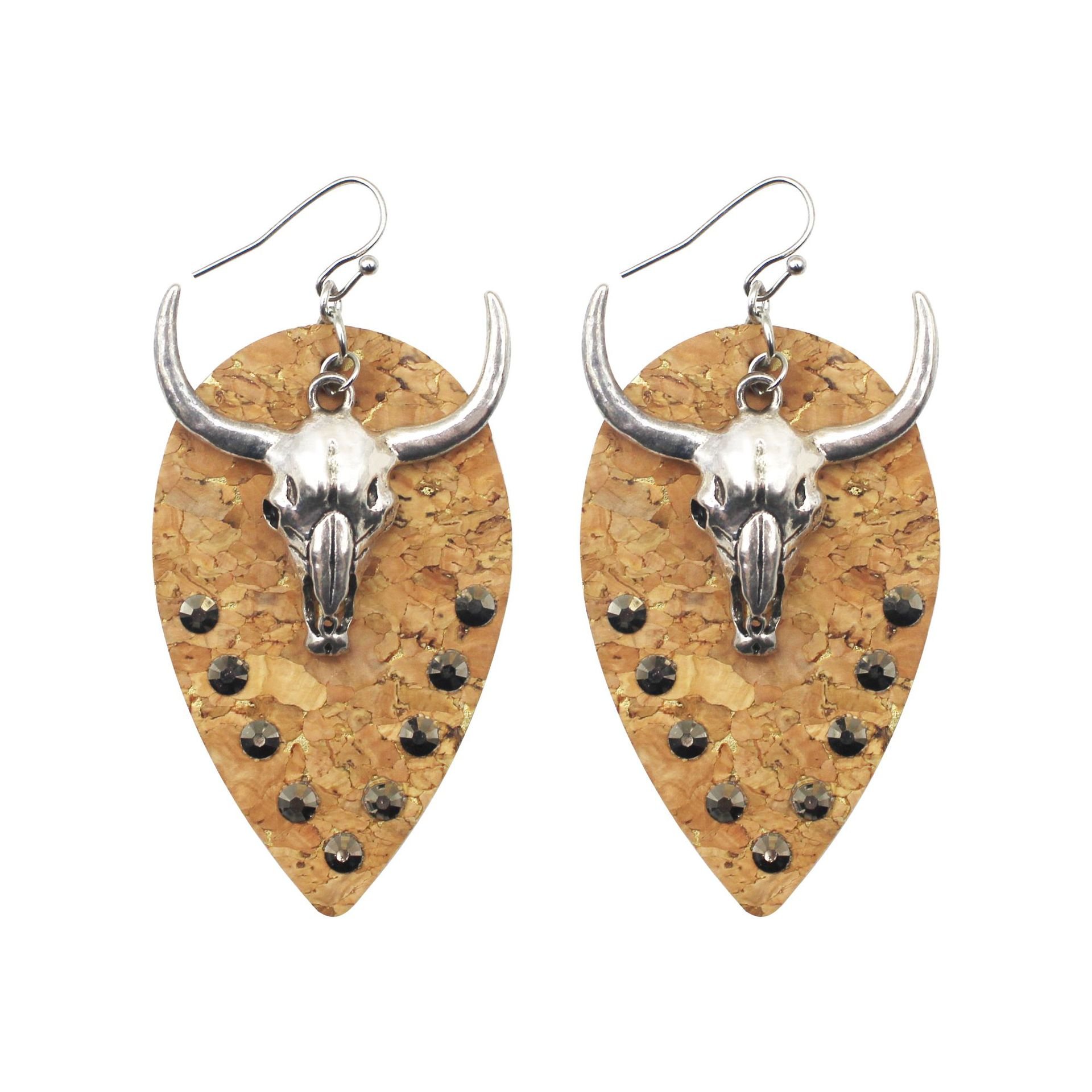 Vintage Cow Head Earings Leather Diamond Pendant Earrings Women'S Matching Statement Earrings Jewelry