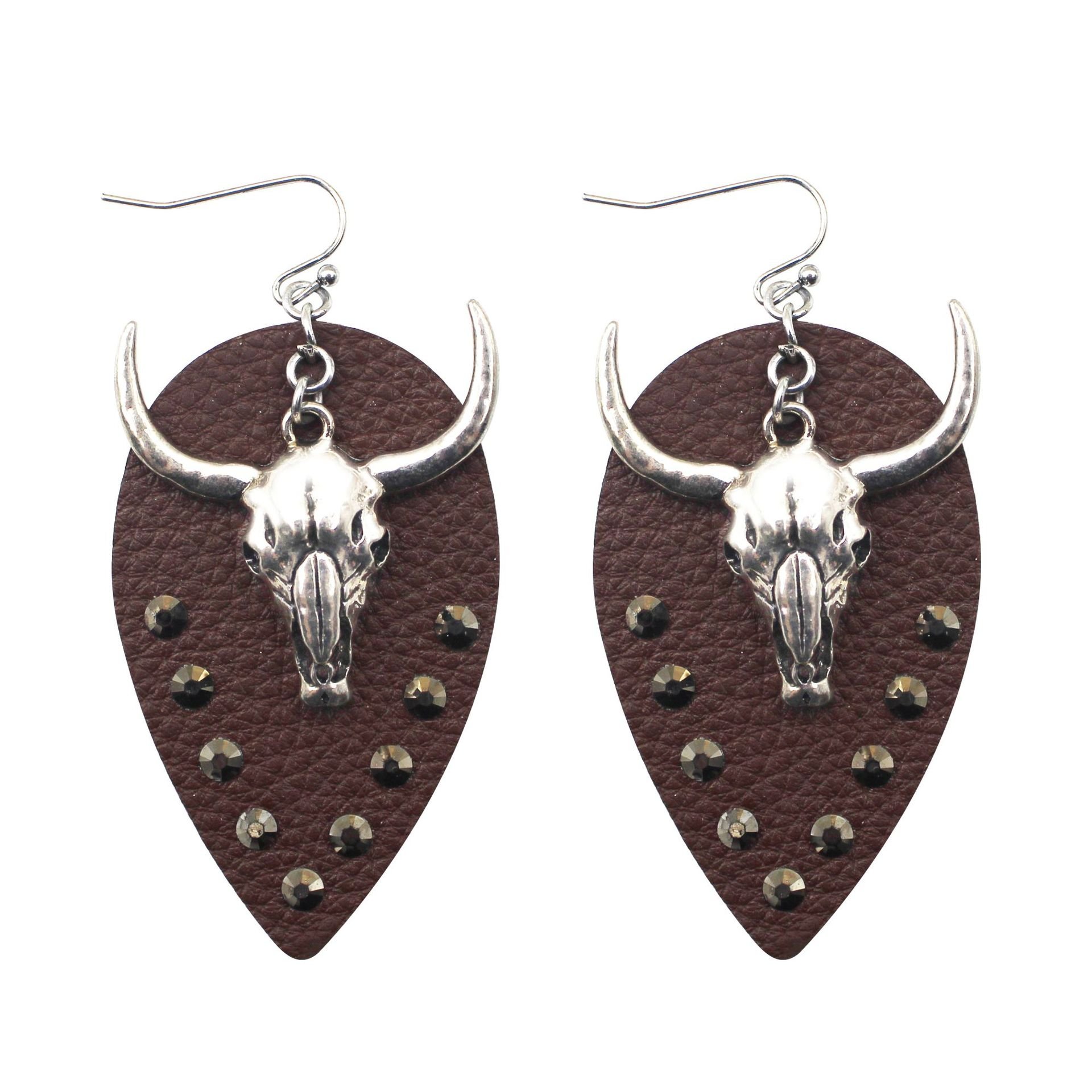 Vintage Cow Head Earings Leather Diamond Pendant Earrings Women'S Matching Statement Earrings Jewelry