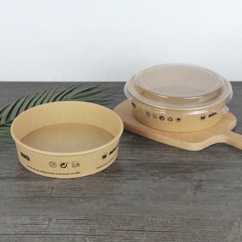 High Quality Eco Friendly Disposable Custom Printed Food Grade Brown Kraft Paper Bowls for Salad Takeaway Food With Matching Lid