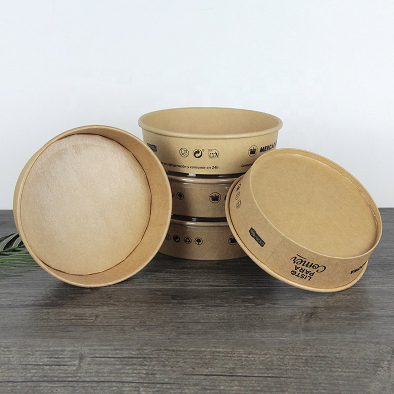 High Quality Eco Friendly Disposable Custom Printed Food Grade Brown Kraft Paper Bowls for Salad Takeaway Food With Matching Lid