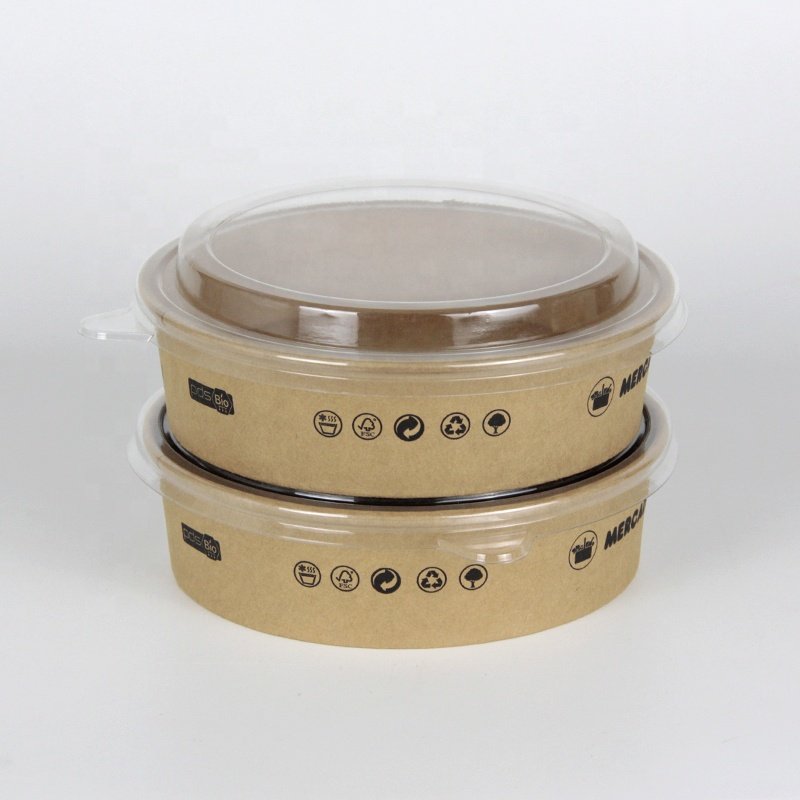 High Quality Eco Friendly Disposable Custom Printed Food Grade Brown Kraft Paper Bowls for Salad Takeaway Food With Matching Lid