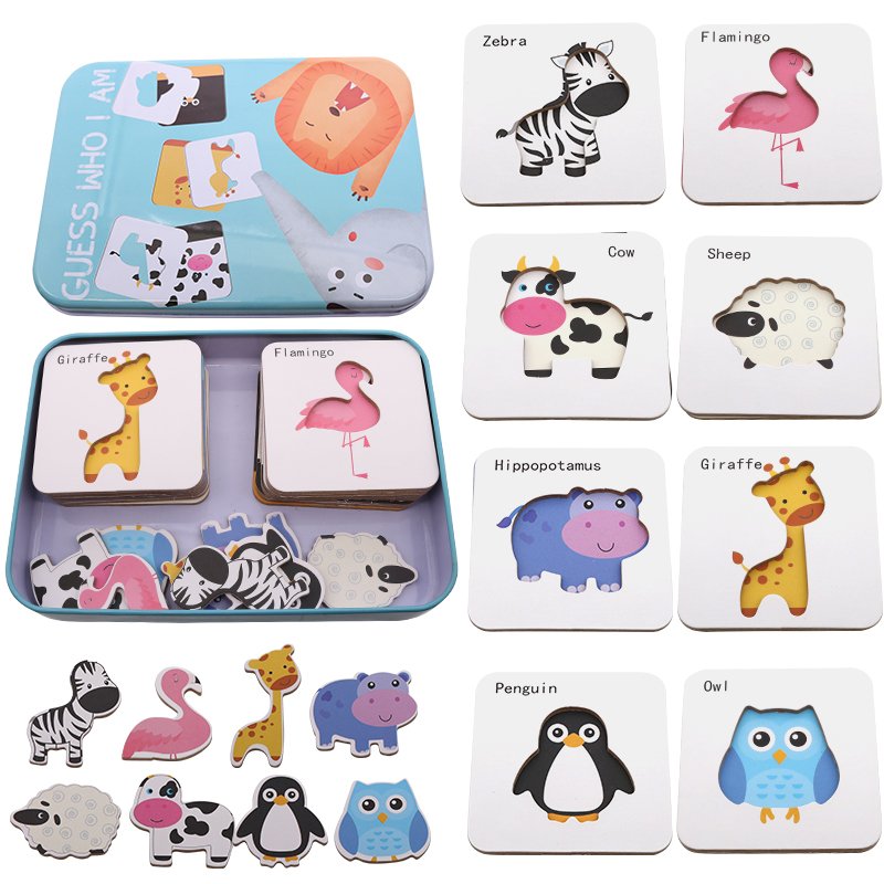 Shape Matching Game Wooden Pattern Blocks Animals Jigsaw Puzzle Sorting and Matching Games Educational Toys for Toddlers Kids