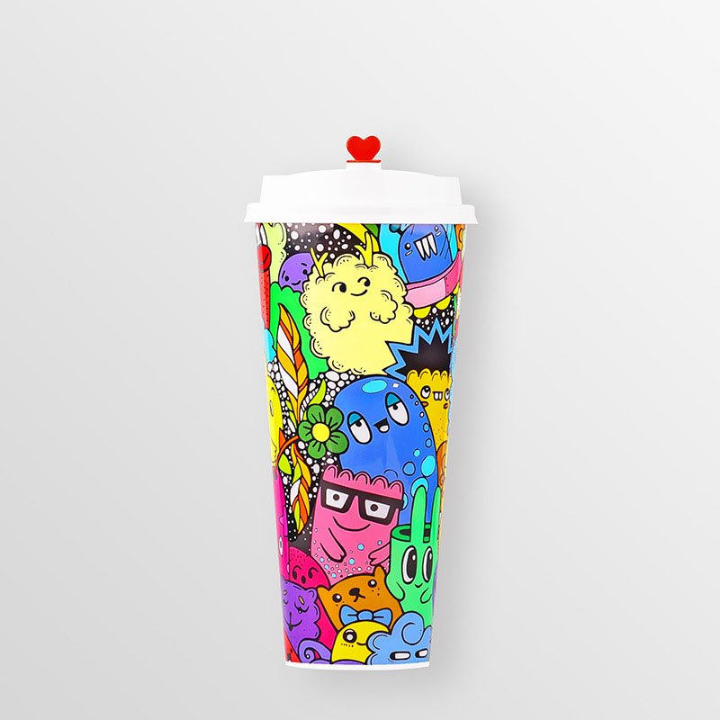 wholesale Gradient film inner stikering PP injiection Plastic Hard Cup for coffee milk tea 12oz 16oz 24oz customize logo