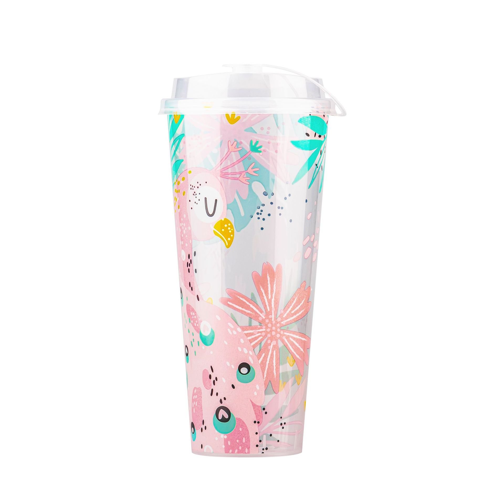 wholesale Gradient film inner stikering PP injiection Plastic Hard Cup for coffee milk tea 12oz 16oz 24oz customize logo