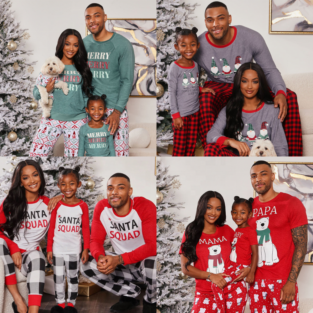 OEM&ODM Family Christmas Pajamas Set Cotton Print Red Kid Santa Matching Sleepwear With Low MOQ