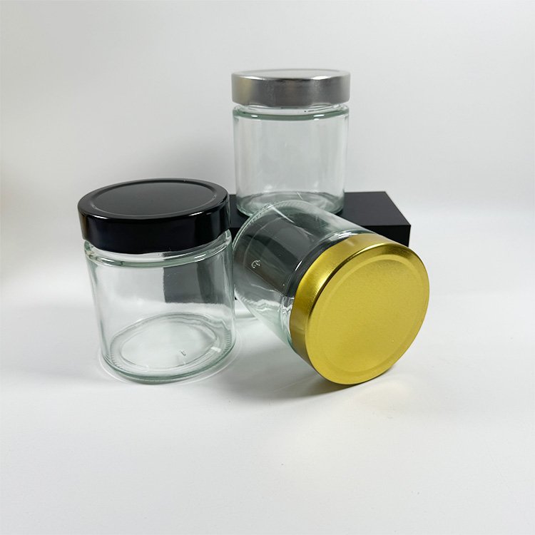 custom 3oz 5oz 8oz 10oz 15oz empty clear glass jar with metal lids labels food jars storage jar