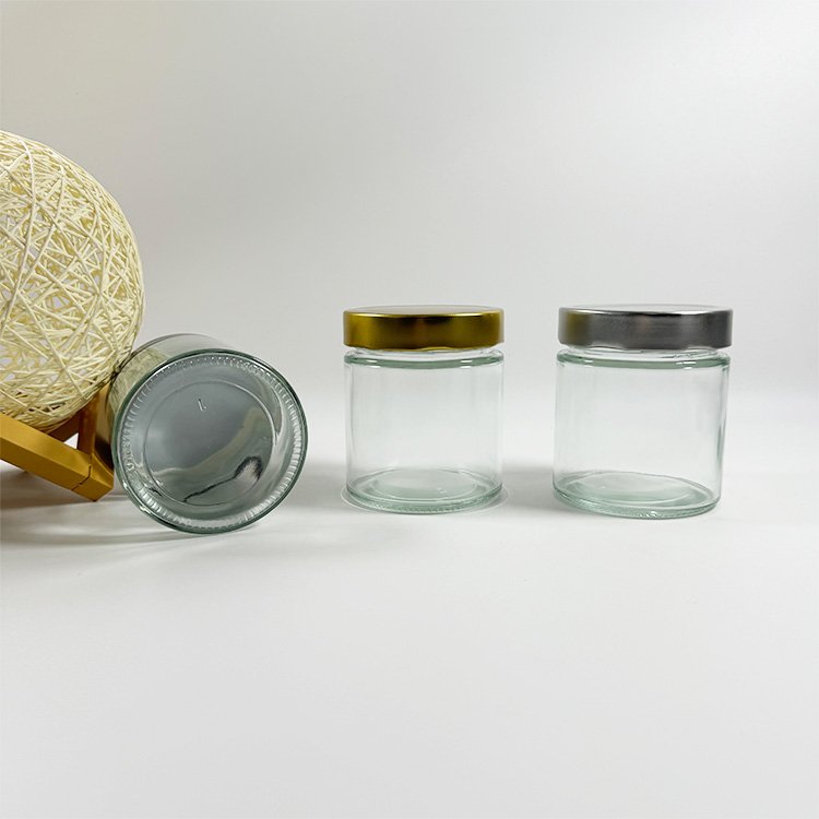 custom 3oz 5oz 8oz 10oz 15oz empty clear glass jar with metal lids labels food jars storage jar