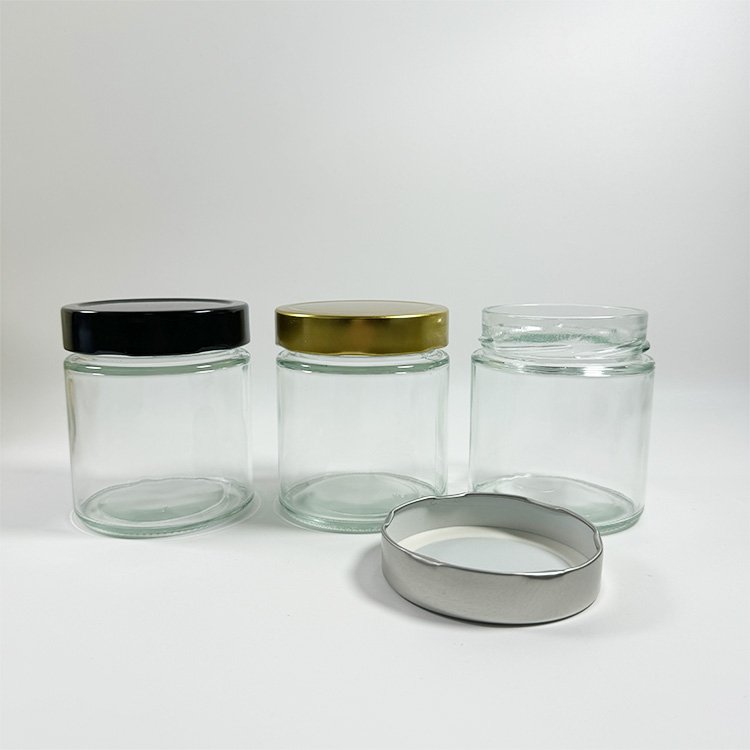 custom 3oz 5oz 8oz 10oz 15oz empty clear glass jar with metal lids labels food jars storage jar