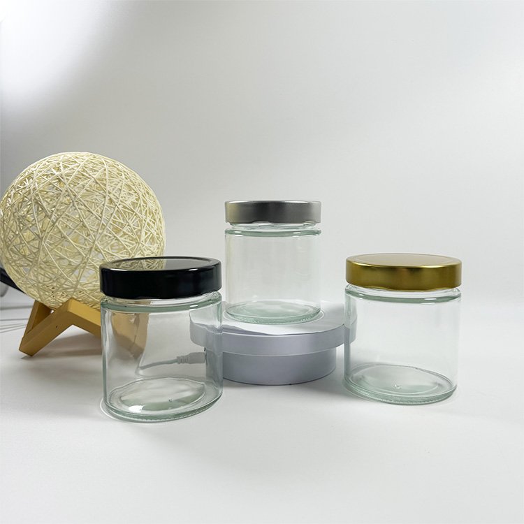 custom 3oz 5oz 8oz 10oz 15oz empty clear glass jar with metal lids labels food jars storage jar