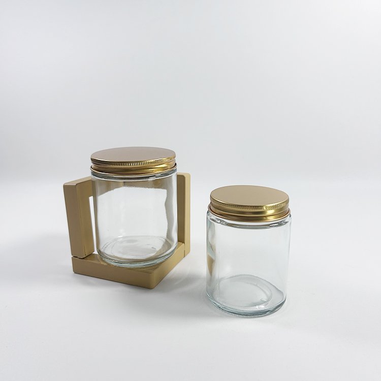 custom 3oz 5oz 8oz 10oz 15oz empty clear glass jar with metal lids labels food jars storage jar