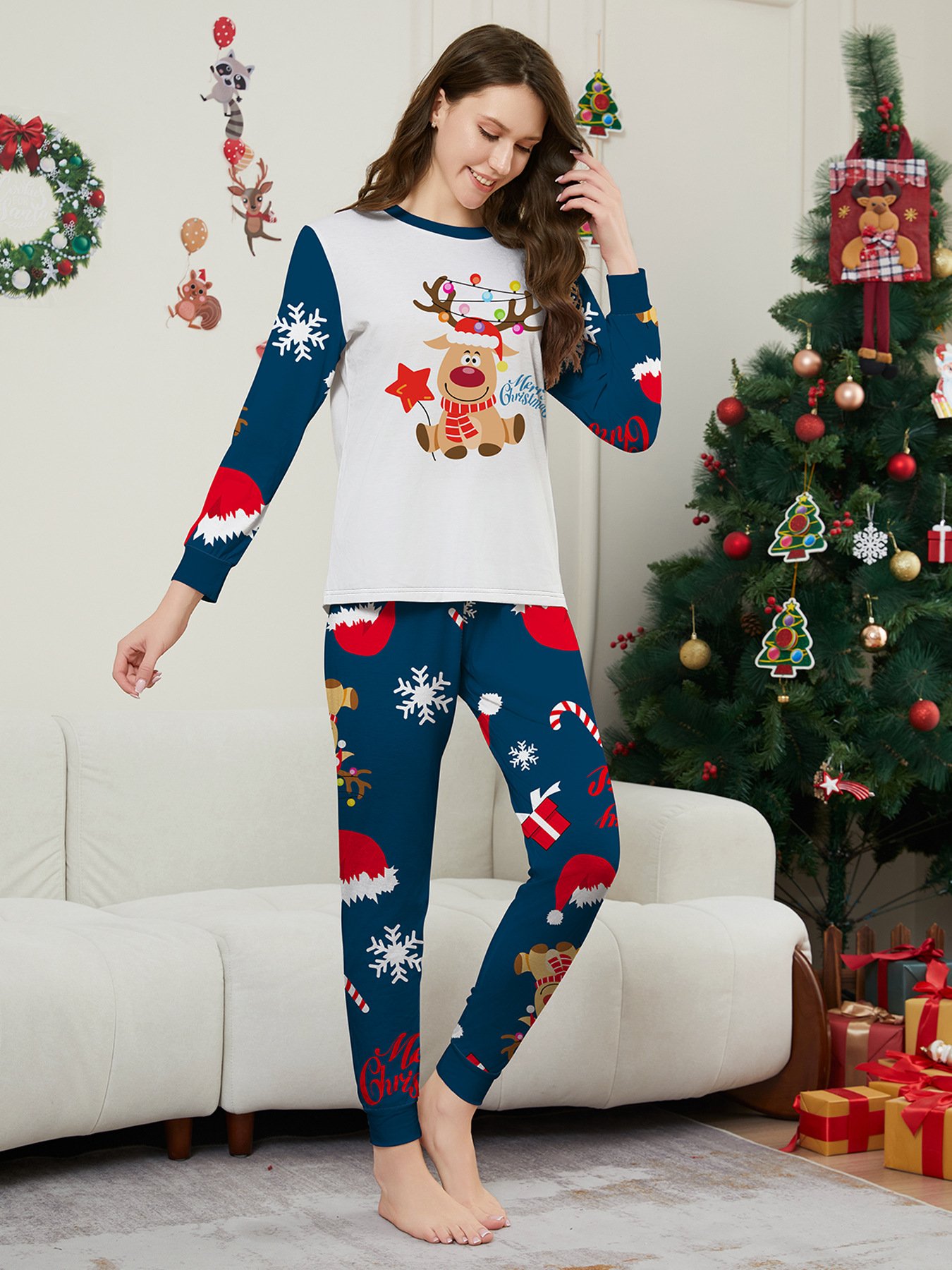 2024 hot sale christmas reindeer matching sets dog and Women and man kids baby onesie custom family christmas pajamas