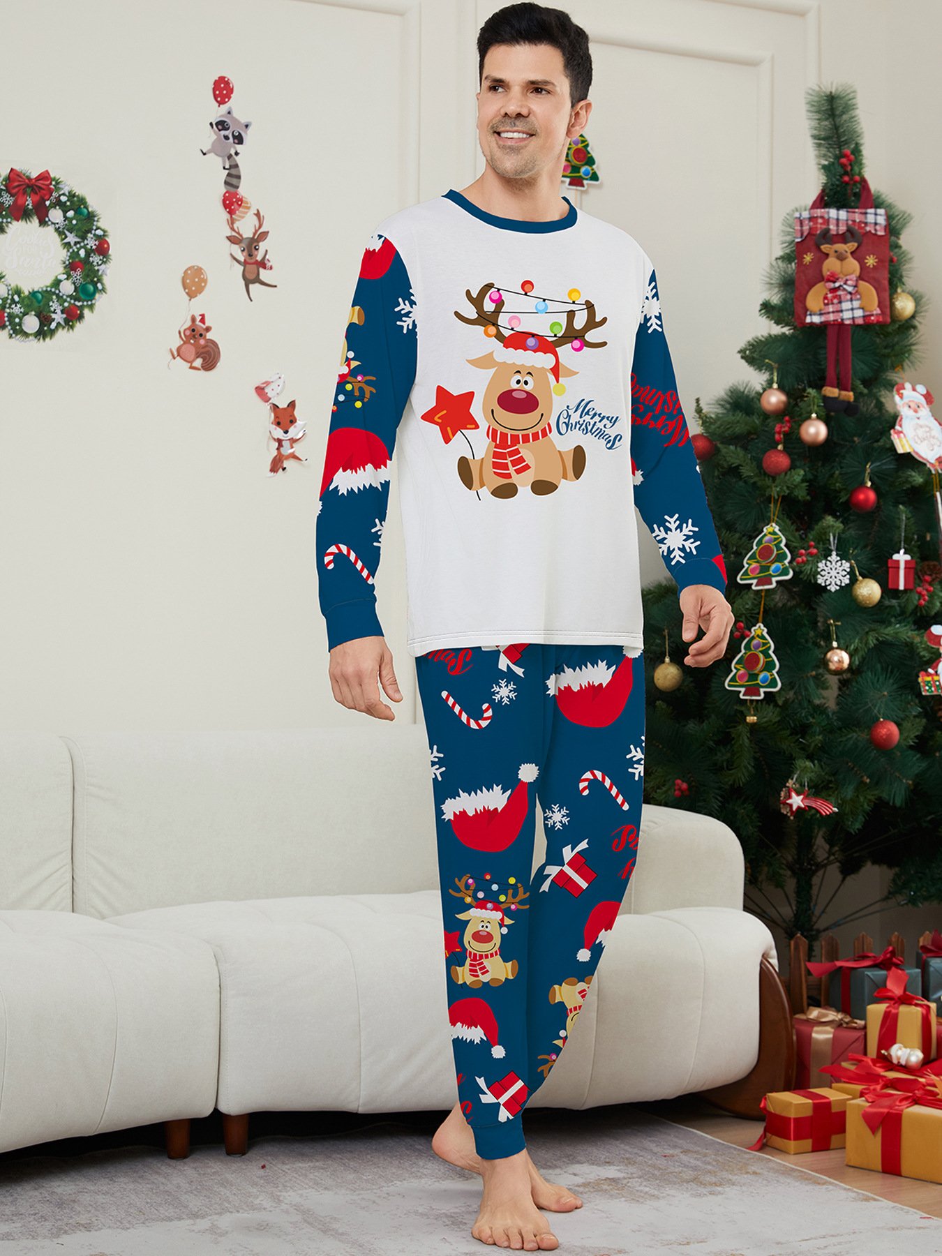 2024 hot sale christmas reindeer matching sets dog and Women and man kids baby onesie custom family christmas pajamas