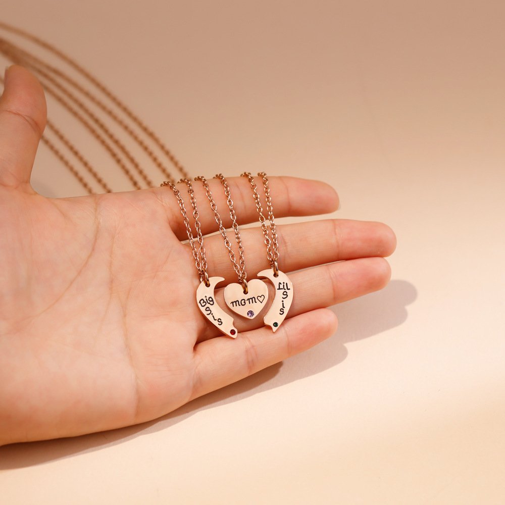 Dropshipping Customized Engraving Heart Puzzle Matched Necklace for Mother Days Gift Magnetic Heat Puzzle Pendant Necklace