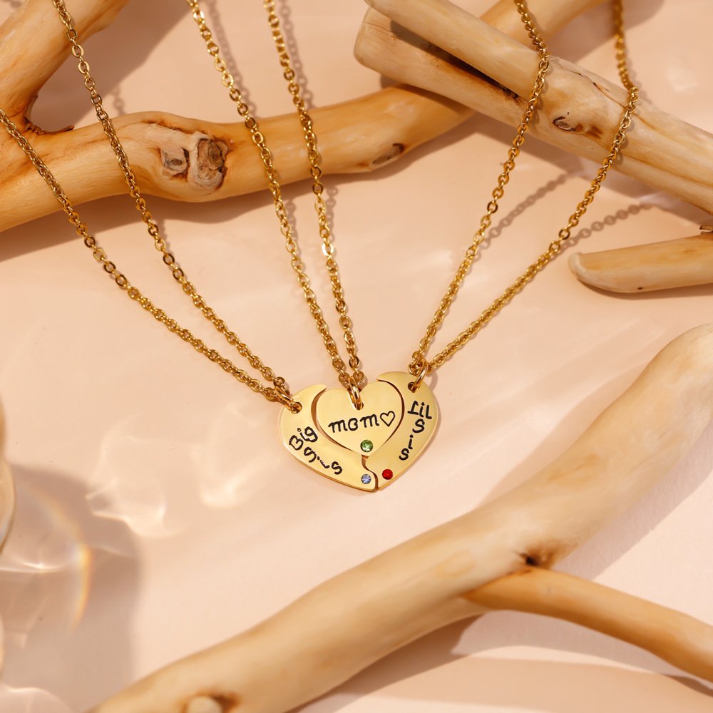 Dropshipping Customized Engraving Heart Puzzle Matched Necklace for Mother Days Gift Magnetic Heat Puzzle Pendant Necklace