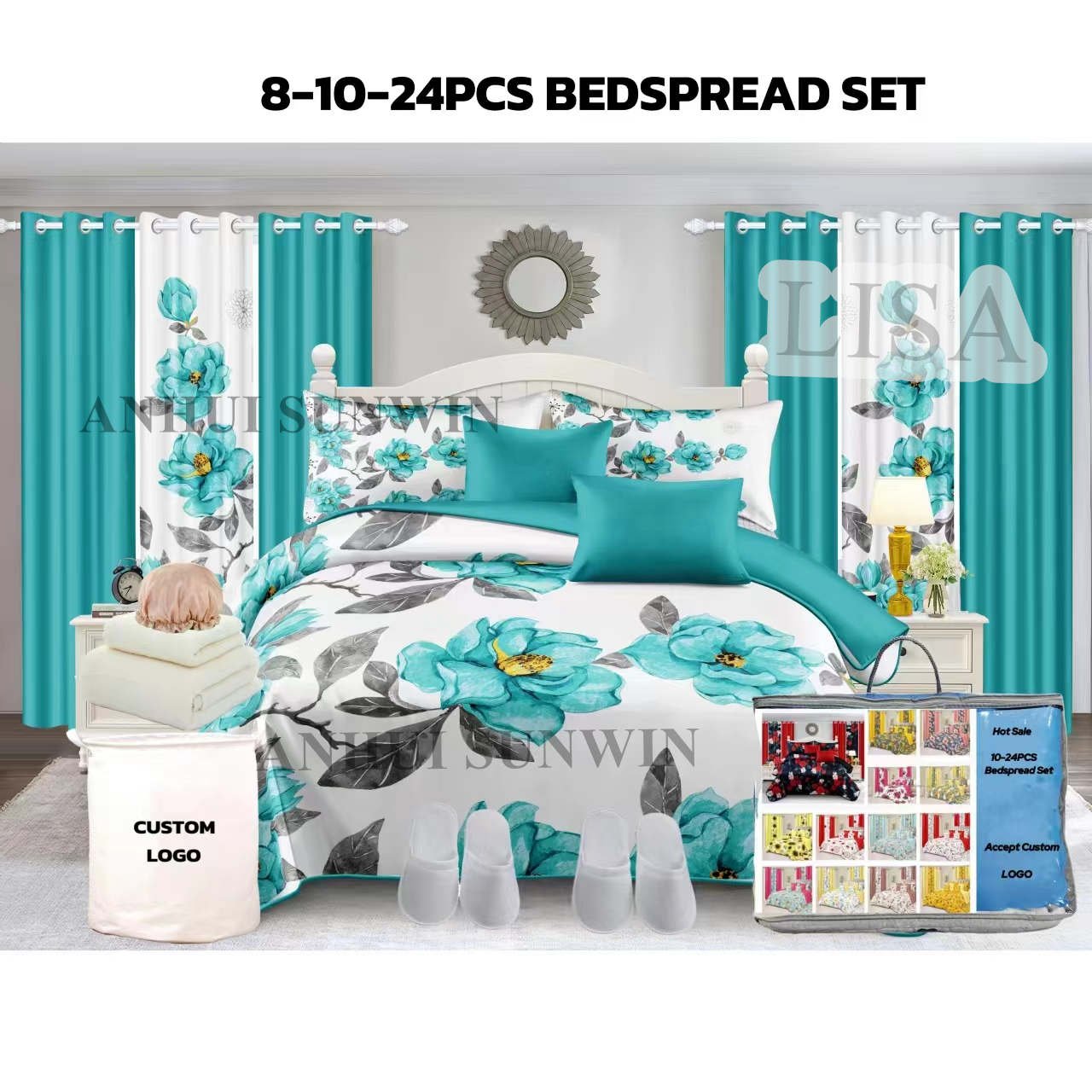 Luxury 24 Pieces Bedding Set With Matching Curtains 25pcs Bedspread Carpet Set with Shower Curtains For King Size